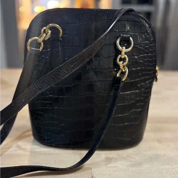 Saks Fifth Avenue Black Croc-Embossed top grain calf leather Crossbody Bag - Picture 6 of 14